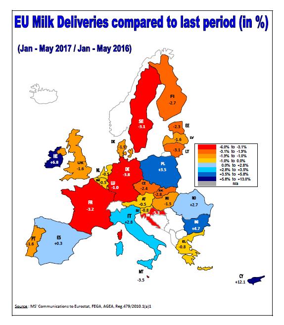 Dodávky mléka v EU (%) Srovnání leden-květen