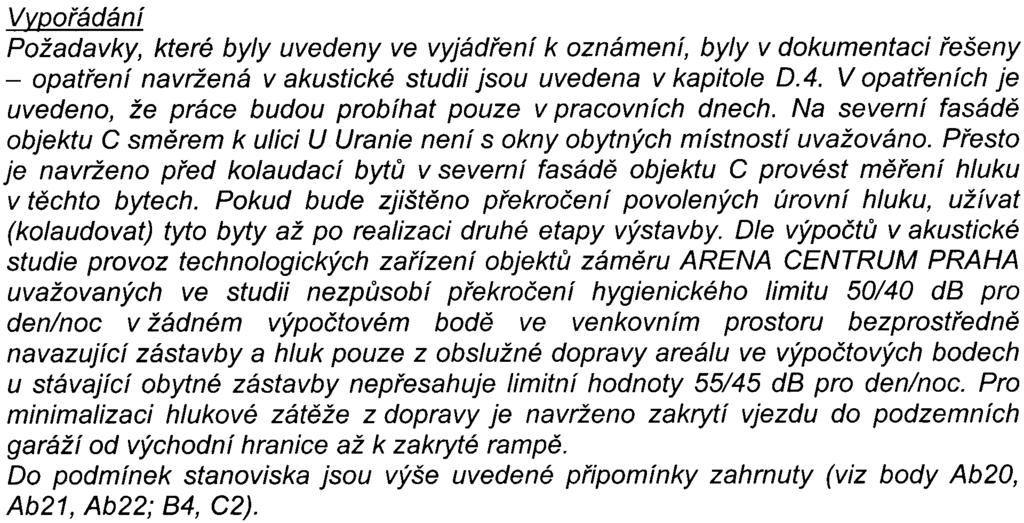 11 VY/Joøádání Požadavky, které byly uvedeny ve vyjádøení k oznámení, byly v dokumentaci øešeny - opatøení navržená v akustické studii jsou uvedena v kapitole 0.4.