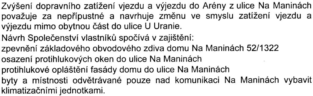 17 7 8. Zvýšení dopravního zatížení vjezdu a výjezdu do Arény z ulice Na Maninách považuje za nepøípustné a navrhuje zmìnu ve smyslu zatížení vjezdu a výjezdu mimo obytnou èást do ulice U Uranie.