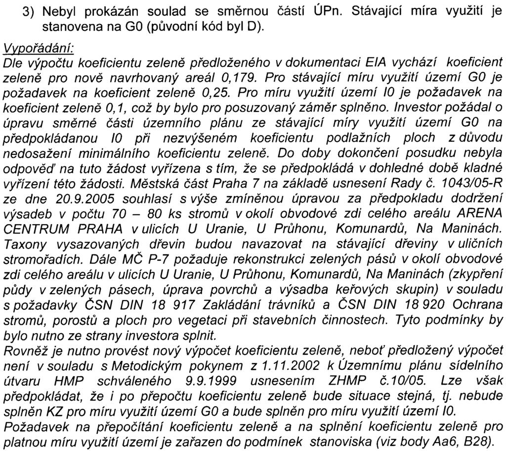 19 Požadavek je zaèlenìn do podmínek stanoviska (viz bod Aa 12) 3) Nebyl prokázán soulad se smìrnou èástí ÚPn. Stávající míra využití je stanovena na GO (pùvodní kód byl D).