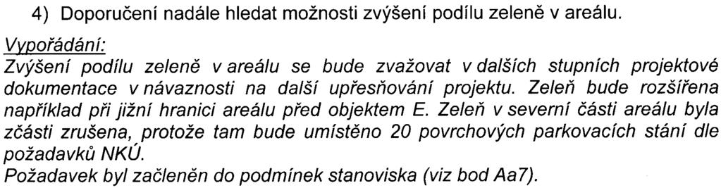 Pro stávající míru využití území GO je požadavek na koeficient zelenì 0,25. Pro míru využití území 10 je požadavek na koeficient zelenì 0,1, což by bylo pro posuzovaný zámìr splnìno.