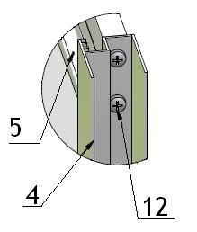 Montáž skleněné zástěny -sešroubujte díly č.4 a č.5 pomocí dílu č.12 ( horní profil má díry pro dorazy blíže usebe ), nechte vůli cca.1mm mezi díly č.4 a č.5 - nasaďte díl č.19 na díl č.