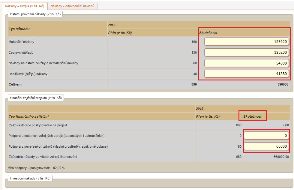 zde uvedete příp. spolufinancování projektu, Investiční náklady (v tis.