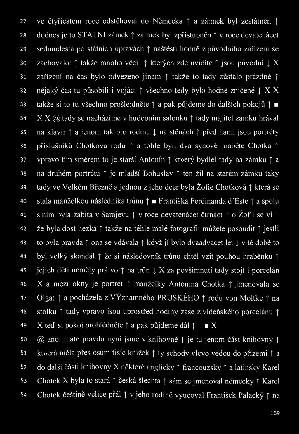 t všechno tedy bylo hodně zničené X X 33 takže si to tu všechno prošlé:dněte a pak půjdeme do dalších pokojů 34 X X @ tady se nacházíme v hudebním salonku tady majitel zámku hrával 35 na klavír a