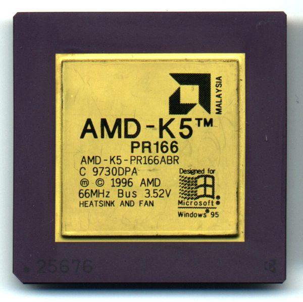 AMD K5 První x86 procesor vyvinutý zcela v AMD Hlavní konkurent procesorové řadě Intel Pentium Představen se zpožděním v roce 1995 Takt procesoru 75 133 MHz 4,3 milionu tranzistorů 5 celočíselných