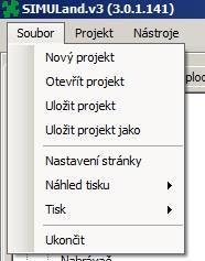 5. Úvodní obrazovka Po spuštění programu se zobrazí úvodní obrazovka. 5.1. Panel nástrojů Na horní liště se nachází menu Soubor, Projekt a Nástroje. 5.1.1. Soubor Menu Soubor obsahuje základní nabídky pro práci s projektem.