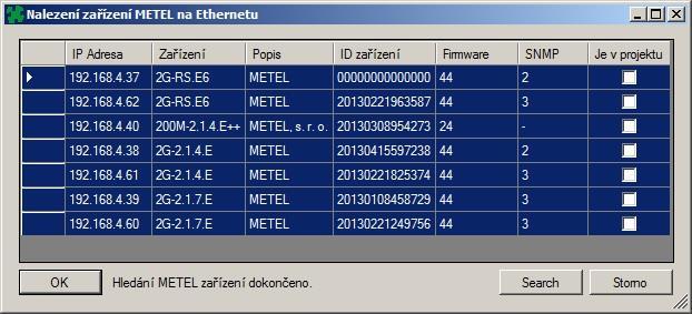 Vybraná zařízení budou přidána na pracovní plochu. Pokud již některá zařízení na ploše jsou, nebudou tyto řádky označené.