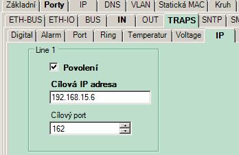 8.11.6. TRAPS V menu TRAPS lze nastavit odesílání SNMP TRAPů do LAN. Nejprve je nutné v menu TRAPS/IP nastavit, na které IP adresy a na které porty se mají Trapy odesílat.