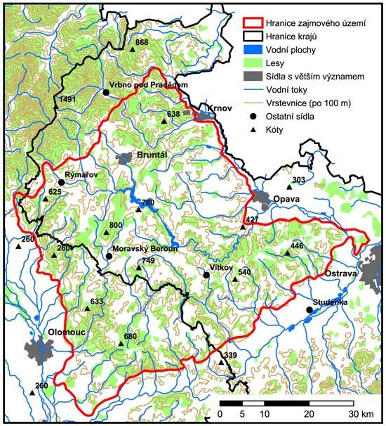 13 4. VYMEZENÍ ZÁJMOVÉHO ÚZEMÍ Území Nízkého Jeseníku o rozloze 2 894 km 2 se nachází na severovýchodní části České republiky a je součástí Krkonošsko-jesenické soustavy.