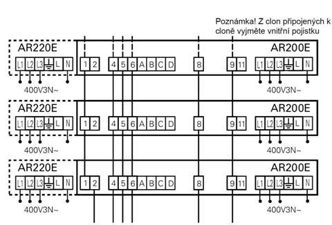 Schéma zapojení AR 200E Připojení dalších clon k