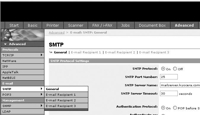 Příprava před použitím Odesílání e-mailů Zadáte-li nastavení protokolu SMTP, bude možné odesílat obrázky načtené do zařízení jako přílohy e-mailů.