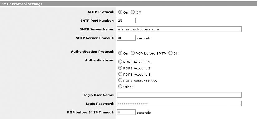 Příprava před použitím 2 Do každého pole zadejte správné údaje. Nastavení protokolu SMTP jsou popsána dále.