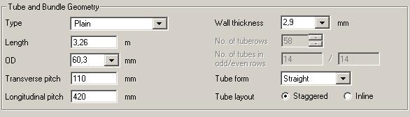 Uspořádání trubek Tube layout je Staggered tj. střídavé uspořádání příčně obtékaného svazku.