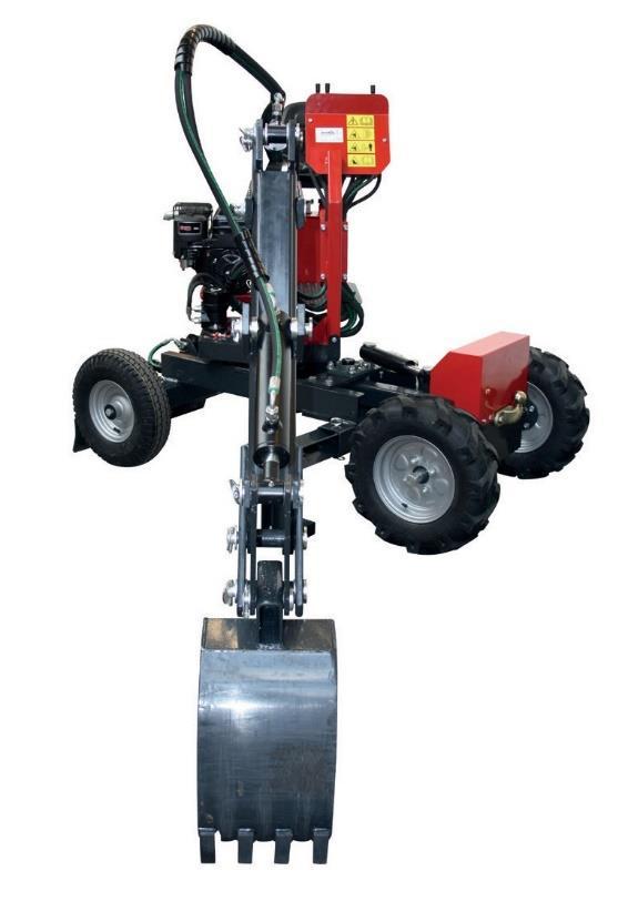 Technické údaje MOVE Characteristika f Self-prpelled mini-digger n wheels f Mini-digger, lader, side and frnt lifter mde f Steering by articulated chassis (lading system) f Tw ball fr trailer (max.