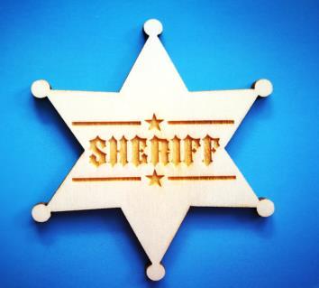 Pro indiány vhodné využití na ozdobení tašky. Šerifská hvězda 26 Kč Kód 4731 Dřevěný výřez ve tvaru šerifské hvězdy s nápisem Sheriff.
