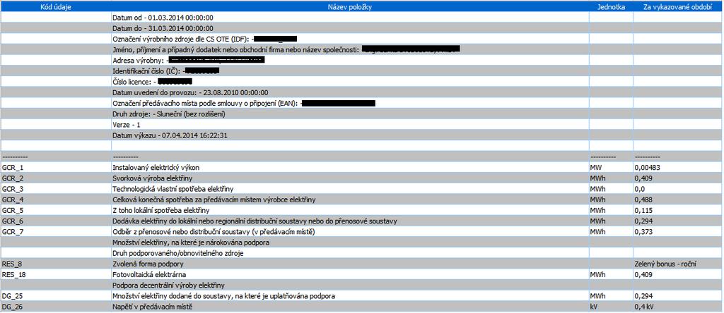 9) Každý již zadaný měsíční výkaz je možné vyexportovat do xls, pdf formátu, prostřednictvím tlačítka Exportovat Příklad exportu výkazu do excel je