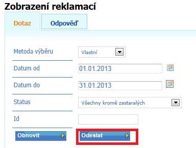 Na obrazovce se vyplní položky Typ reklamace, Druh reklamace, Krátký text (povinně), Popis, Typ odkazovaného objektu, ID odkazovaného objektu, Příznak veřejné reklamace, Kategorie dat, Příloha.