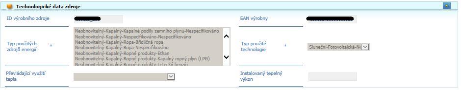 Zde se zobrazuje ID vybraného výrobního zdroje, ke kterému se bude vztahovat záruka původu.