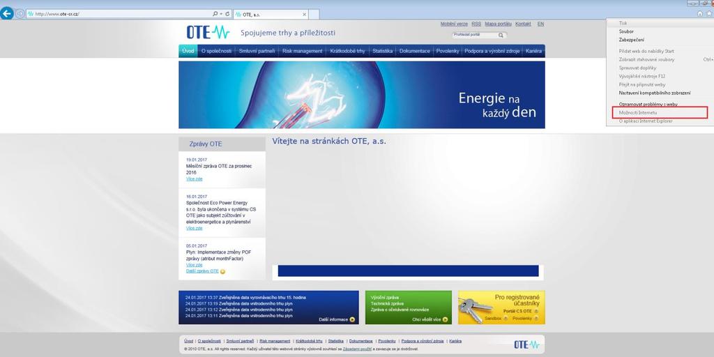2 Nastavení systému uživatele 2.1 Konfigurace stanice Klientská stanice pro provozování CS OTE je podporována v následujících konfiguracích operačních systémů: Windows 7 (32bit) + MS IE11.