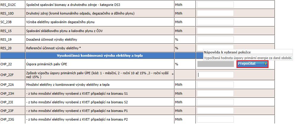DŮLEŽITÉ! Pole s jednotkami MWh je potřeba vyplňovat s přesností na 3 desetinná místa. Hodinové hodnoty jsou v kwh a zadávají se POUZE na celá čísla.