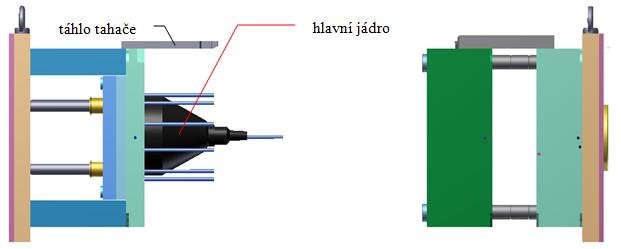 7.9. Chladící (temperační) systém Obrázek 60 - Otevřená forma Temperační systém formy je tvořen kanálky o průměru 5 mm. Je navržen na tři okruhy.