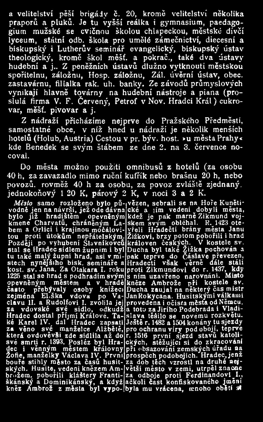 Z nádraží přicházíme nejprve do Pražského Předměstí, samostatné obce, v níž hned u nádraží je několik menších hotelů (Holub, Austria) Cestou v př. býv. host.