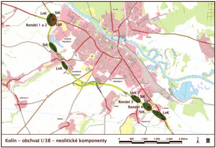 NEOLITICKÉ RONDELY A HROBY V TRASE OBCHVATU SILNICE I/38 MIMO KOLÍN 49 Obr. 3. Kolín, neolitické komponenty v trase obchvatu. tvář. Svou roli sehrála i ústí toků II.