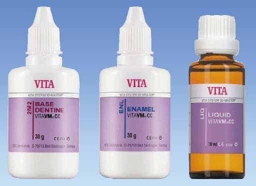 30 g Base Dentine, Enamel, Window, Effect Liner VI7945XX 588,- 100 g Base Dentine, Enamel VI7950XX 1.597,- 30 ml VM CC Liquid VICVCCL30 653,- 100 ml VM CC Liquid VICVCCL100 1.