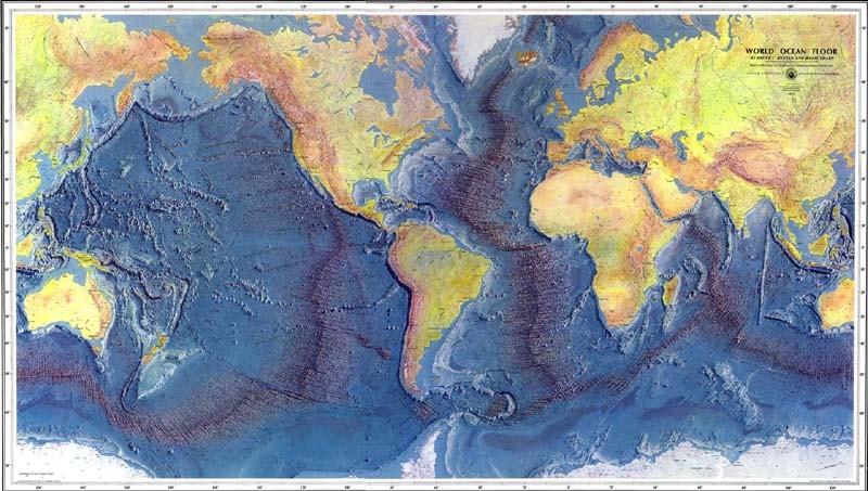 Oceánské dno svět, dnešní pohled, rozložení nejdůležitějších desek eurasijská severoamerická eurasijská