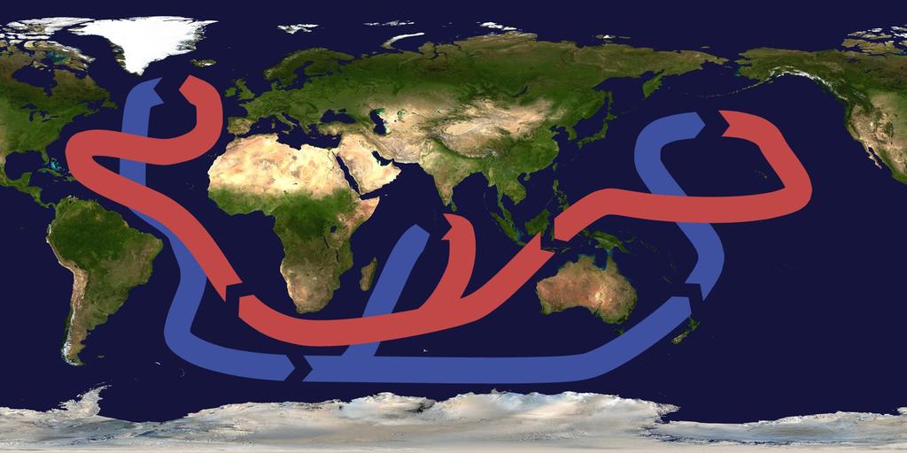 Hlavní oceánské proudy dnes, zjednodušené Změny proudů vedou ke změnám klimatického režimu