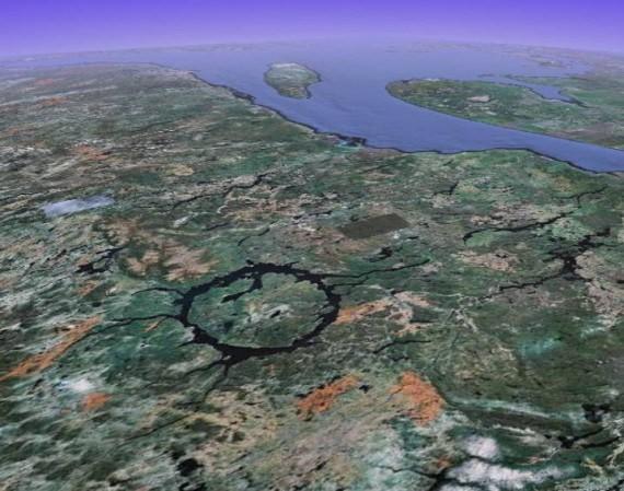 Manicouagan Crater, Kanada, Ontario, 213-215 Ma,