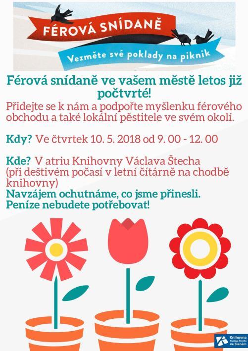 Vezměte své poklady na piknik Slaný se již počtvrté přidá ke společnému pikniku na podporu fairtradových a lokálních pěstitelů. Ve čtvrtek 10. května od 9.