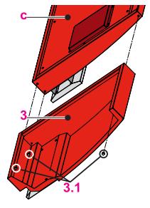 2) vlevo, úzký dveřní kryt (3.1) vpravo každý kryt přišroubujte dvěma šestihrannými šrouby M6 x 16 (3.