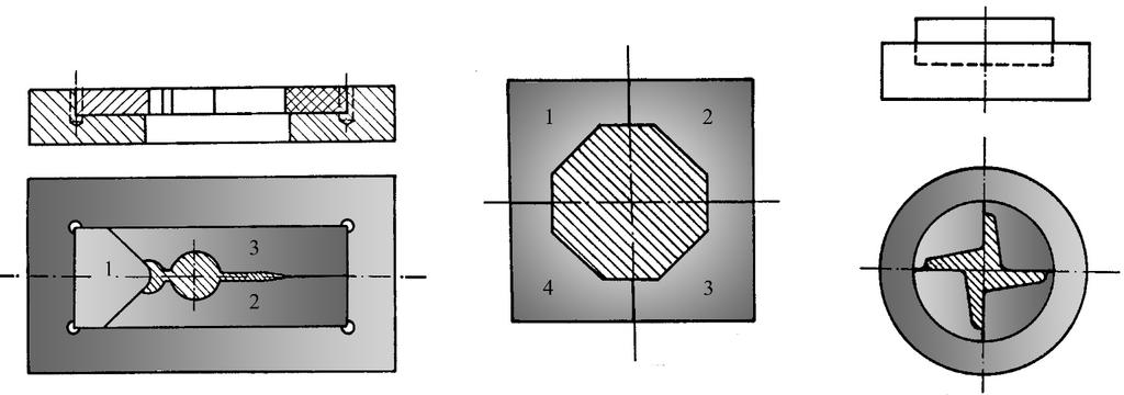 Příklad dělených střižnic je schematicky znázorněn na obr. 26. Obr.