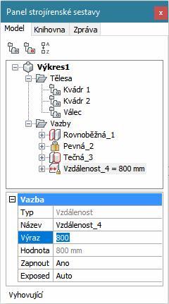 Panel 3D vazeb 3D Vazby > Panel strojírenské sestavy Parametrické > Panel strojírenské sestavy BMBROWSER (_BMBROWSER) BricsCAD > Panel nástrojů 3D vazby Nástroj otevírá nebo zavírá panel Panel