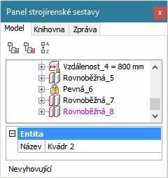 všechny nastavené vazby jsou zobrazeny černě), v levém spodním rohu se zobrazuje text Vyhovující. Pokud jsou některé vazby nerealizovatelné, zobrazuje se text Nevyhovující.