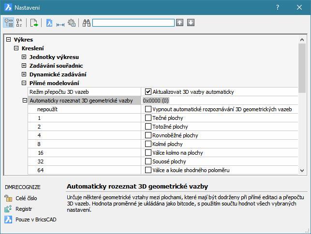 Aktualizovat 3D Vazby > Aktualizovat DMUPDATE (_DMUPDATE) BricsCAD > Panel nástrojů 3D vazby Nástroj provádí aktualizaci stavu modelu tak, aby vyhovoval definovaným vazbám.