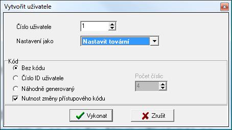 Volbou nastavení lze uživateli přiřadit nastavení již existující. Nově vytvořený uživatel bude mít stejná práva, bude přiřazen ke stejným modulům a bude mít stejný plán přístupů jako určený vzor.