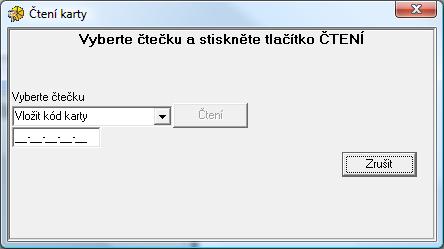 Zvolte způsob přidávání karty: vložením čísla karty, nebo načtením karty čtečkou, která je připojena k převodníku ACCO-USB, nebo k některé z jednotek v systému (při přidávání pomocí