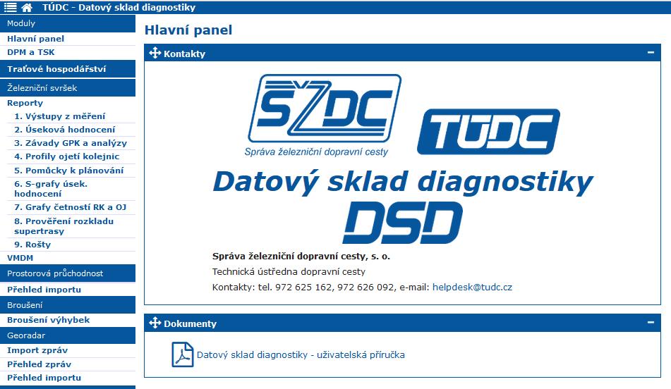 DSD datový sklad diagnostiky REPORTY: traťové hospodářství ->