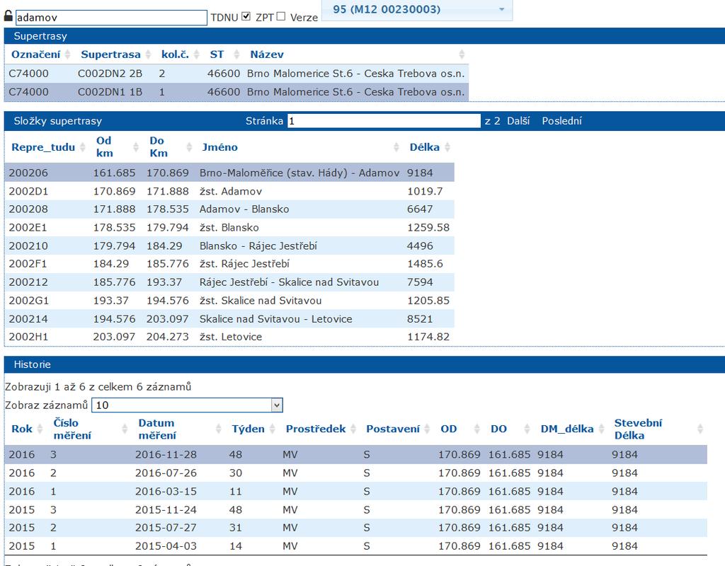 DSD datový sklad diagnostiky REPORT 4 profily kolejnic prohlížení profilů ojetí