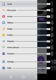 Nabídka aplikace Hudba Nabídka aplikace Hudba poskytuje přehled o všech skladbách v zařízení. Zde můžete spravovat alba a seznamy skladeb.