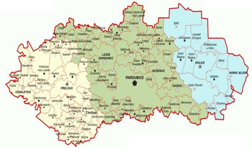 Choltice a mnoho drobných obcí, z nichž nejrozsáhlejší je obec Břehy. Na obrázku 2.2 je poloha oblasti k Pardubickému okresu.