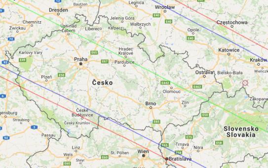 května 2017 v průběhu několika sekund kolem času 20:10:40 UT (tedy ve 22:10:40 SELČ) přes centrální Evropu.