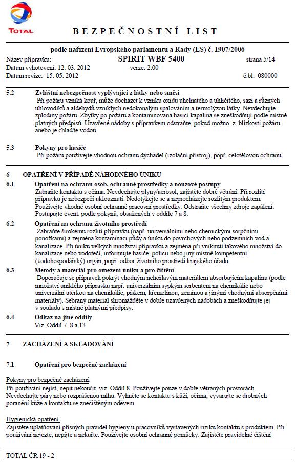 Příloha 2 (5/14) Bezpečnostní list