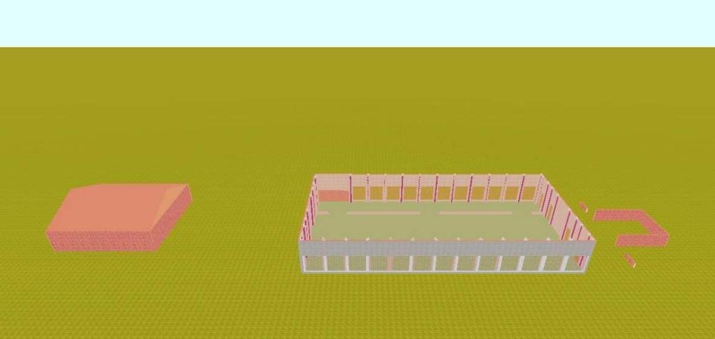 4.4. Výsledky 4.4.1. Model zadané situace Na obrázku 11 je vidět, jak přesně byla modelována situace v programu Světlo+ včetně všech zjednodušení, která byly provedeny viz. kapitola 4.1.4. Obrázek 11: Situace (Zleva sklad steliva a krmiva, stáje + místnost pro zaměstnance, hnojiště) 4.