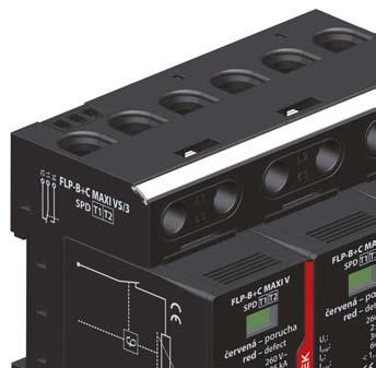 Svodiče bleskových proudů FLP-B+C MAXI V/3 FLP-B+C MAXI VS/3 SPD typ 1 a typ 2 kombinovaný svodič typ 1 a 2 vyjímatelný modul, optická signalizace poruchy Trojpólový velmi výkonný svodič bleskových