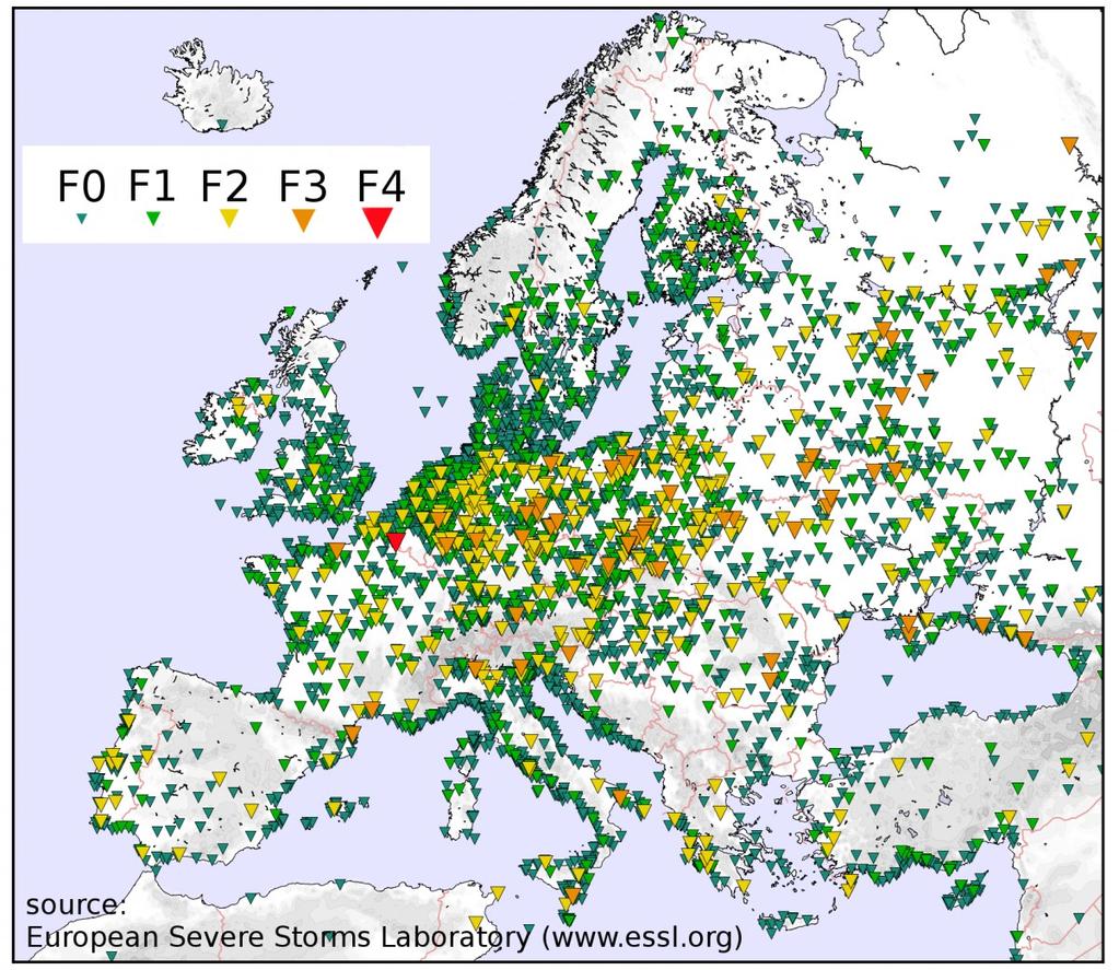 3.2 Evropa Výzkumu výskytu tornád v Evropě se začala věnovat větší pozornost počátkem 20. století, kdy se začaly objevovat první odborné práce zabývající se výskytem tornád v Evropě.