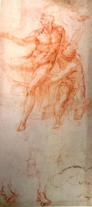 Studie pro Vzkříšení Lazara, Michelangelo Buonarroti, asi 1516-17, červená a