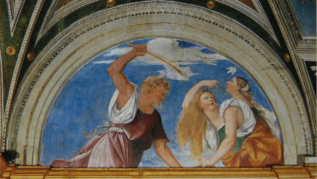 9. Téreus, Filoméla a Prokné, Sebastiano del Piombo, 1511, freska,